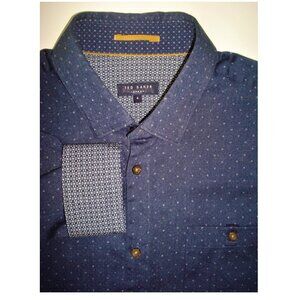 TED BAKER LONDON Blue w/ Gray Dots Contrast Pattern Flip Cuffs Long Sleeve Shirt
